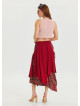 Red Asymmetrical Skirt with Elastic Waist and Tie Detail 4518